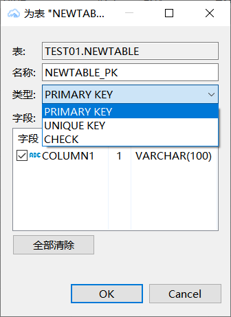 编辑表约束